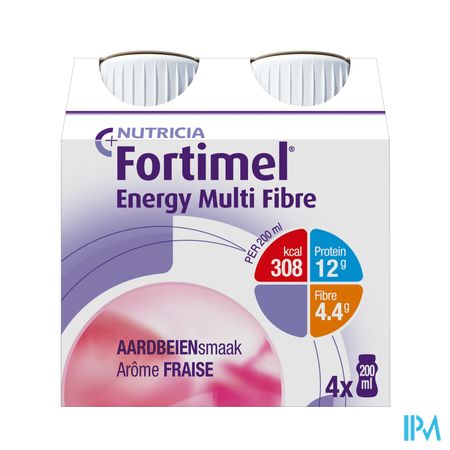 Fortimel Energy Multi Fibre Aardbei Flesjes 4x200ml