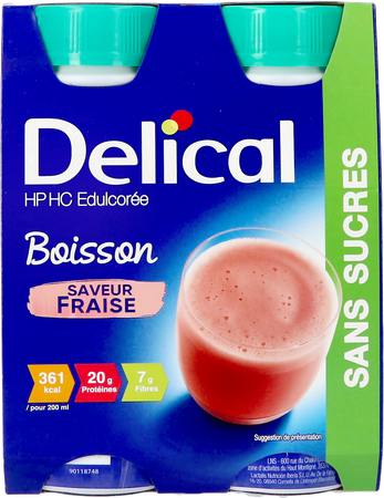 Delical Melkdrank Z/suiker Aardbei 4x200ml 4