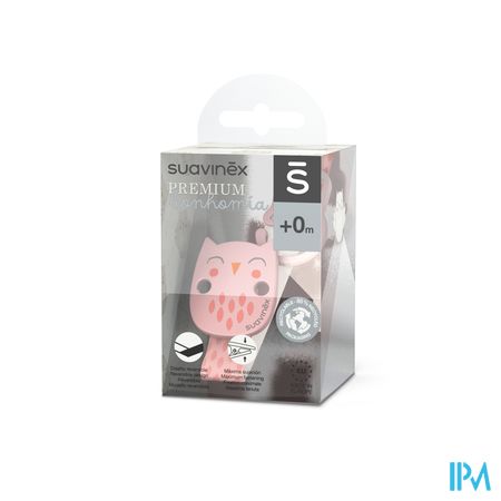 Suavinex Bonhomia Soother Clip+ribbon Owl Pink