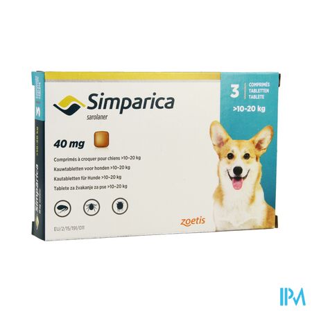 Simparica 40mg Hond 10-20kg Kauwtabl 3