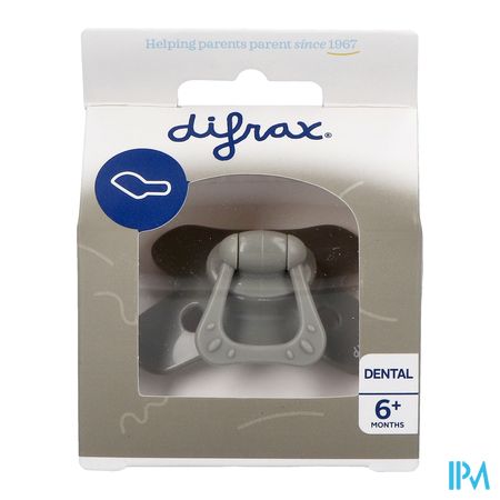Difrax Fopspeen Dental +6m Uni/pure Grijs/clay 1
