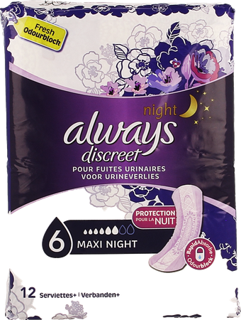 Always Discreet Incont Pads Maxi Night Sp 12 1