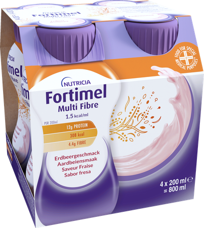 Fortimel Multifiber 1.5kcal aardbei 4x200ml 4