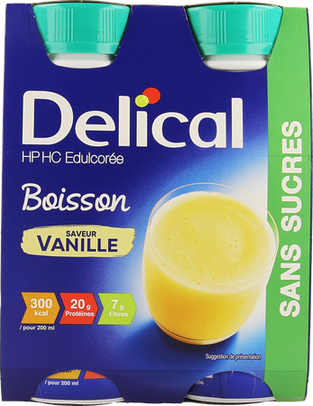 Delical Melkdrank Hp-hc Z/suiker Vanille 4x200ml 1