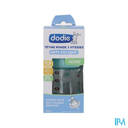 Dodie Zuigfles Glas Initiatie+ Groene Vogels 150ml