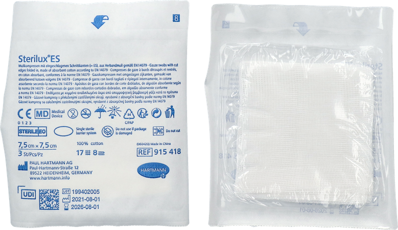 Hartmann Sterilux Es 7,5x7,5cm 8l. St. 40x3 P/s 2
