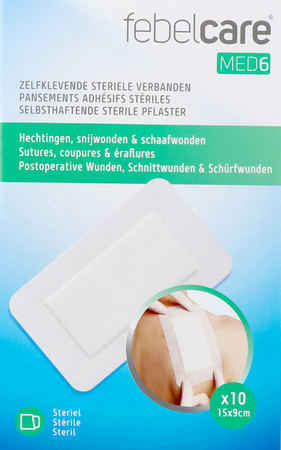 Febelcare Med6 Zelfkl.steriele Verband.15x9cm 10st 2