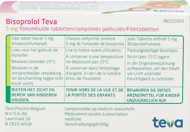 Bisoprolol Teva 5mg Tabl 100 3
