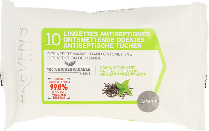 Preven's Doekjes A/septisch Groene Thee Pocket 10 1