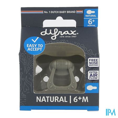 Difrax Fopspeen Natural 6m+ Uni/pure Grijs/clay 1