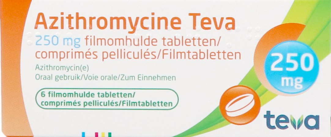 Azithromycine 250mg Teva Comp Pell 6x250 mg 1