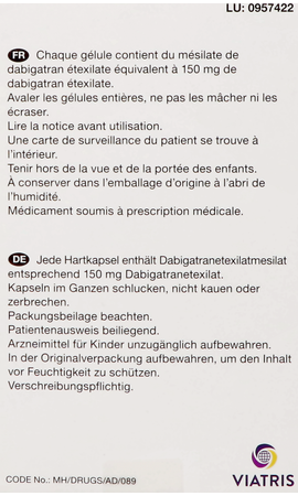 Dabigatran Etexilate Viatris 150mg Harde Caps 180 6