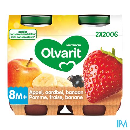 Olvarit Fruit Appel Aardbei Zwarte Bes 2x200g 8m60