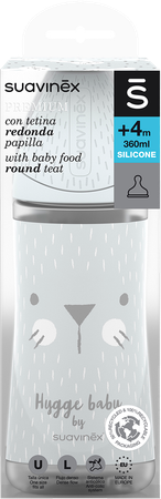 Suavinex Hygge Fles Silic. +4l 360ml Gray Whiskers