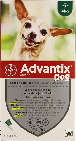 Advantix 40/ 200 Honden < 4kg Fl 4x0,4ml 3