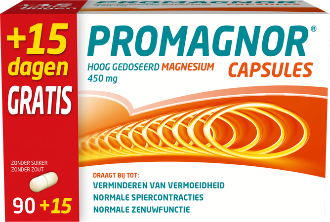 Promagnor: Hoog Gedoseerd Magnesium 450mg (90+15 capsules) 5
