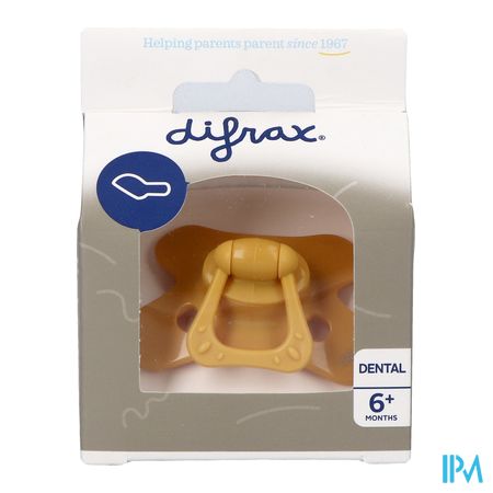 Difrax Sucette Dental +6m Uni/pure Jaune/honey 1