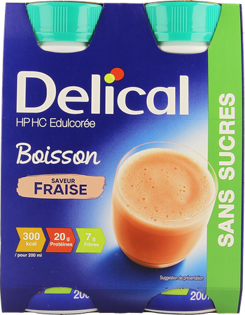 Delical Melkdrank Hp-hc Z/suiker Aardbei 4x200ml 1