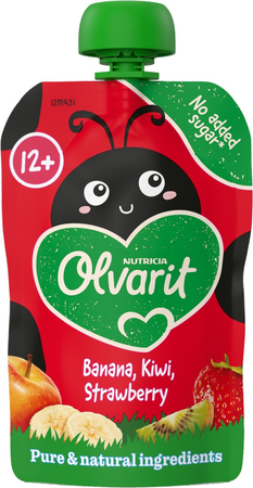 Olvarit Knijpzakje 12m+ Aardbei, Banaan, Kiwi 100g 2