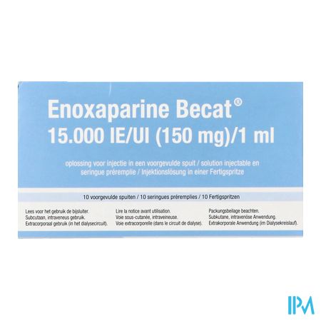 Enoxaparine Becat 15000ie 150mg/ml Voorgev.sp. 10 1