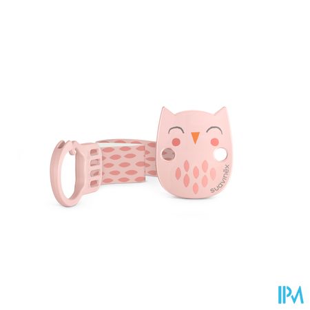 Suavinex Bonhomia Soother Clip+ribbon Owl Pink 2