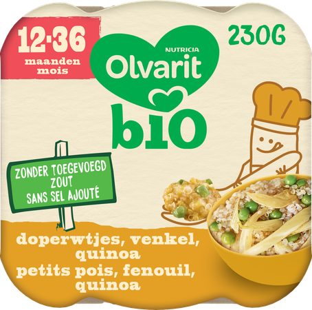 Olvarit Bio 12-36m Doperwt. Venkel Quinoa 2