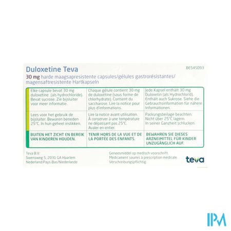 Duloxetine Teva 30mg Maagsapresist Caps 28 X 30mg 1