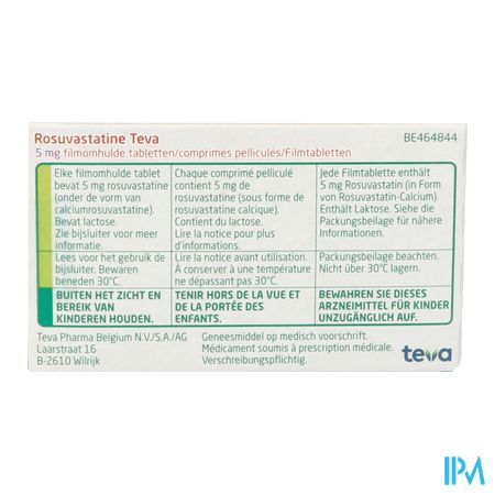 Rosuvastatine Teva 5mg Filmomh Tabl 100 5