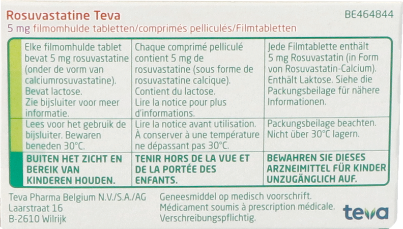 Rosuvastatine Teva 5mg Filmomh Tabl 100 5