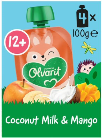 Olvarit Knijpzakje 12m+ Smoothie Mango, Koko 4x100g 3
